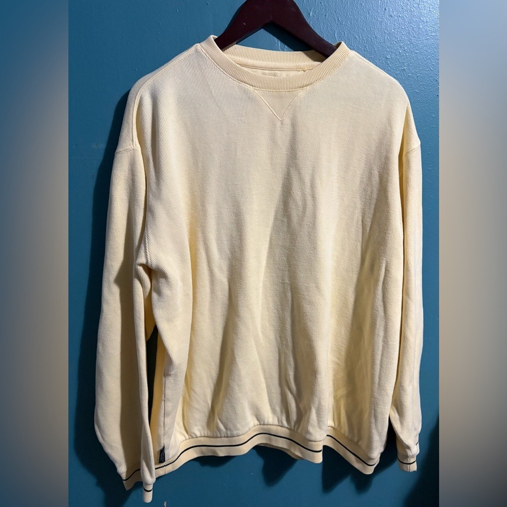Chaps Ralph Lauren Crew Neck Cable Knit Grandpacore Sweater 100% Cotton Yellow